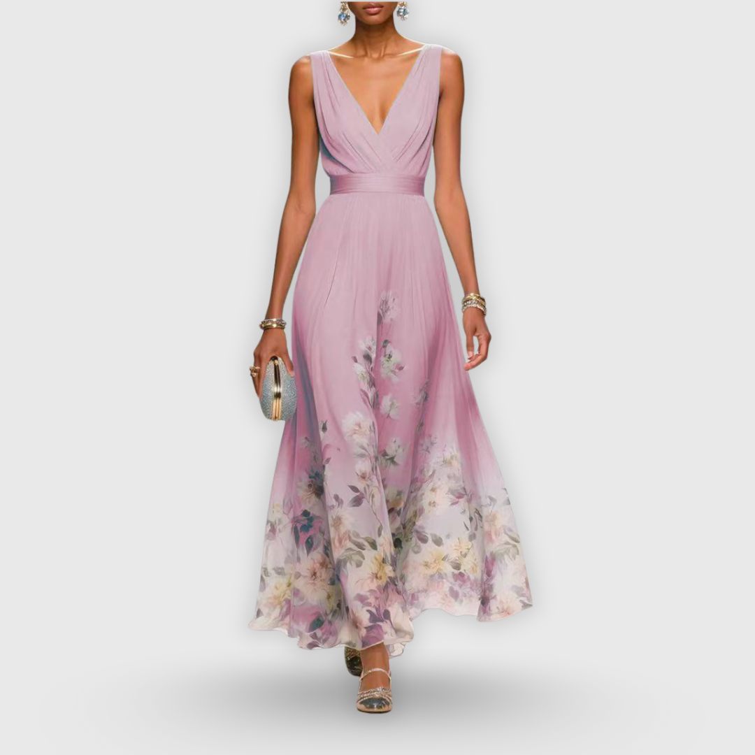 Women's Elegant Spring Floral Print Wedding Guest Dress | Maxi