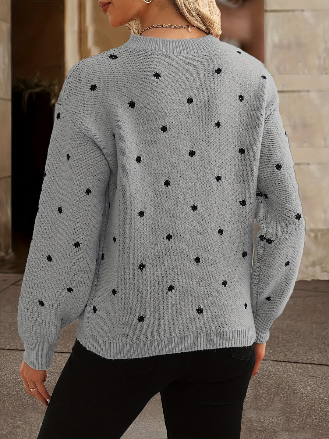 Women's Polka Dot Crew Neck Knitted Jumper | Winter