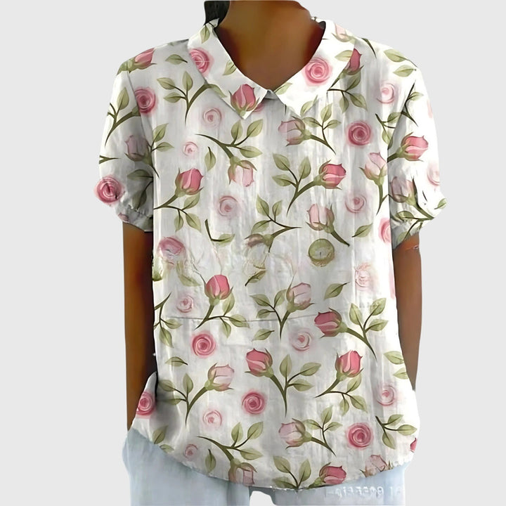 Women's Vintage Floral Peter Pan Collared Blouse | Short Sleeves