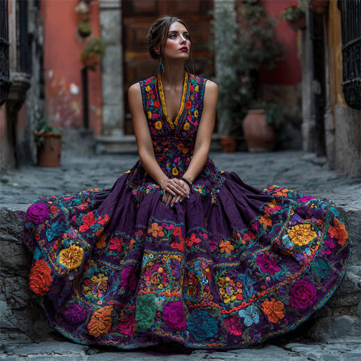 Women's V Neck Floral Maxi Dress | Halloween