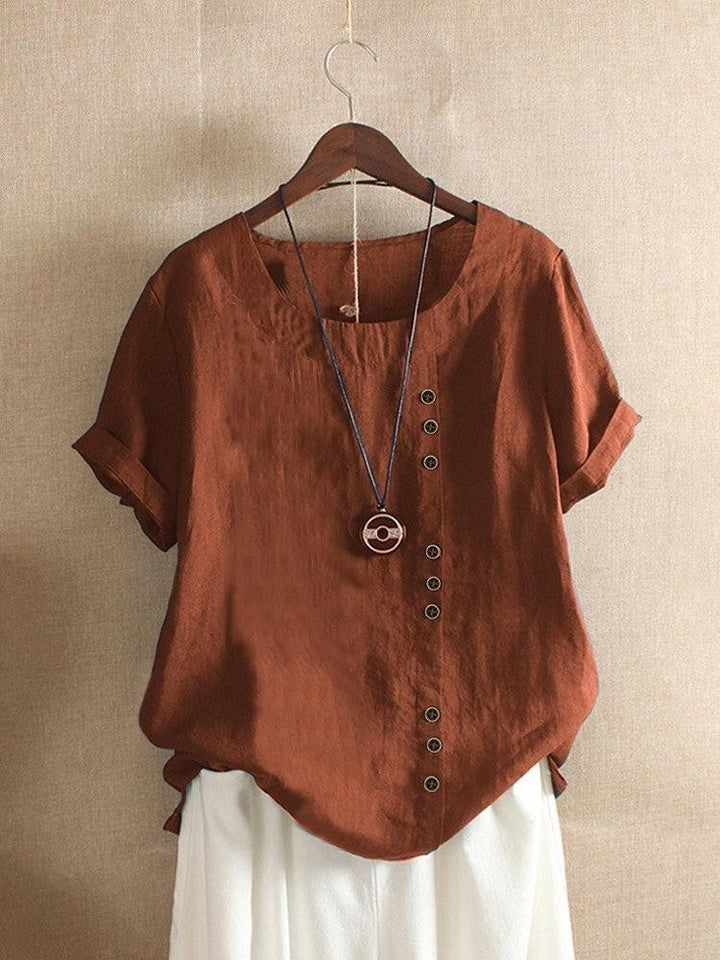 Women's Casual Loose-Fit Short Sleeve Blouse | Side Buttons