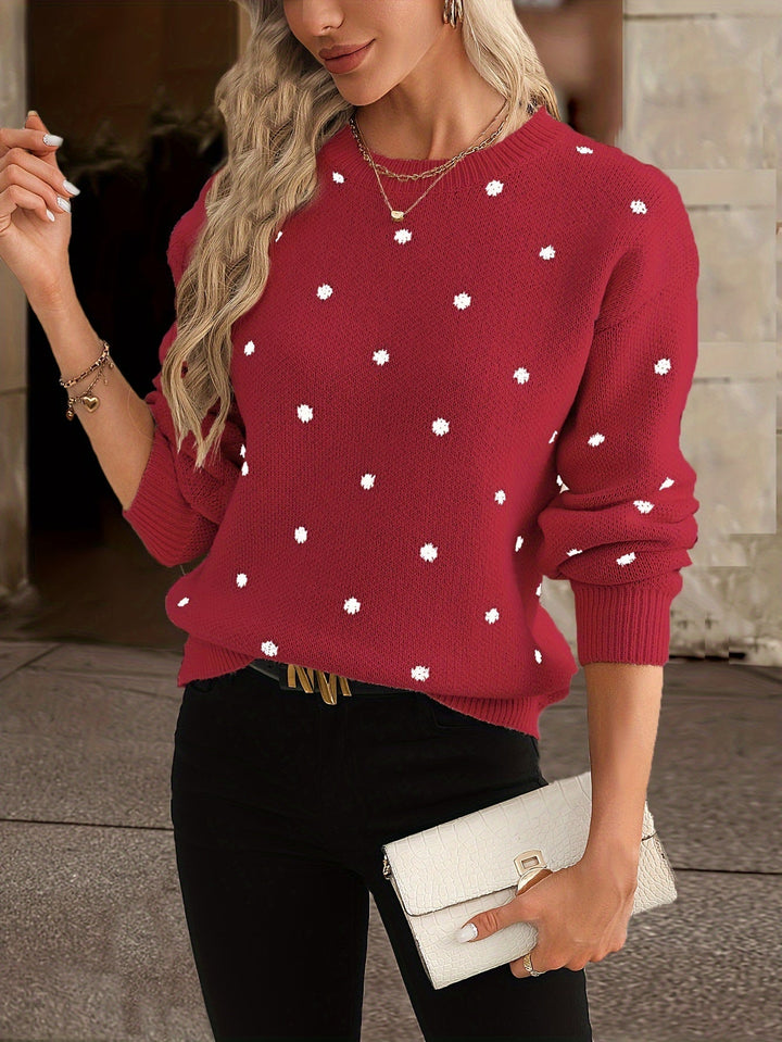 Women's Polka Dot Crew Neck Knitted Jumper | Winter