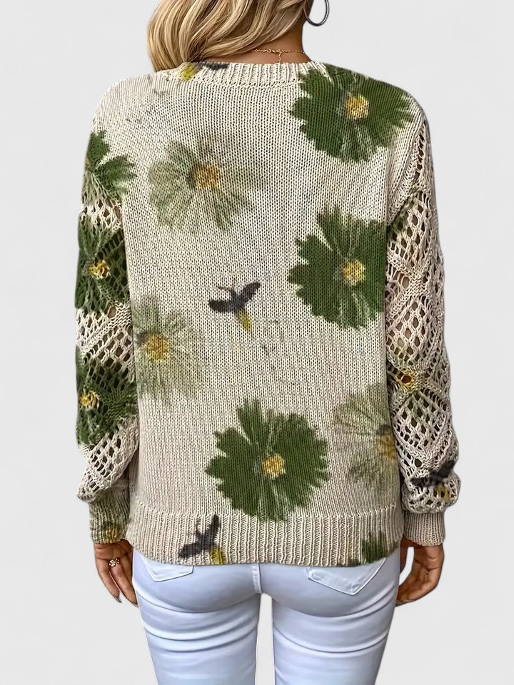 Women's Floral Knit V-Neck Jumper | Long Sleeve