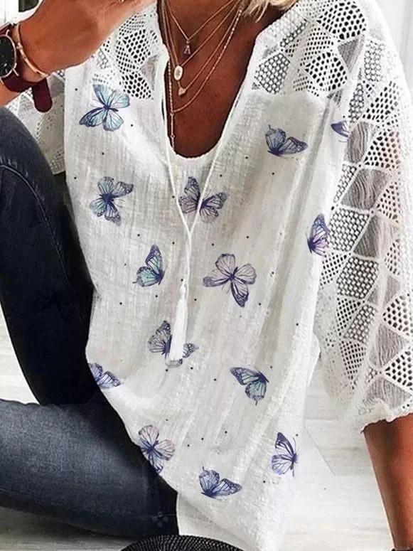 Women's Butterfly Print Top | 3/4 Sleeves