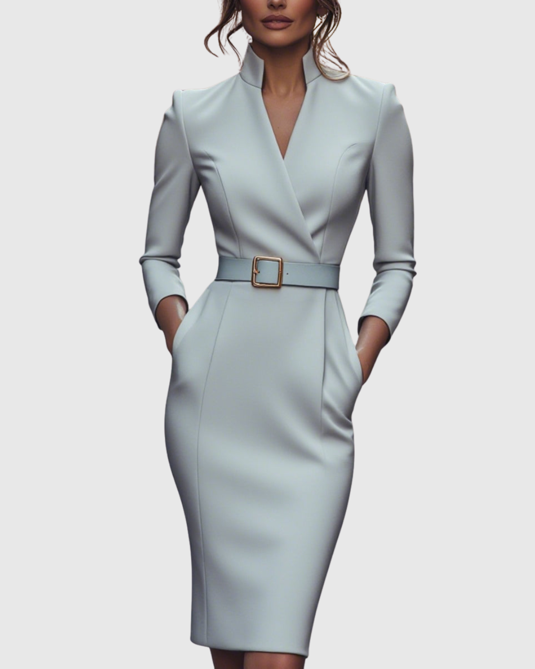 Women's Tailored Formal Belted Dress | Midi