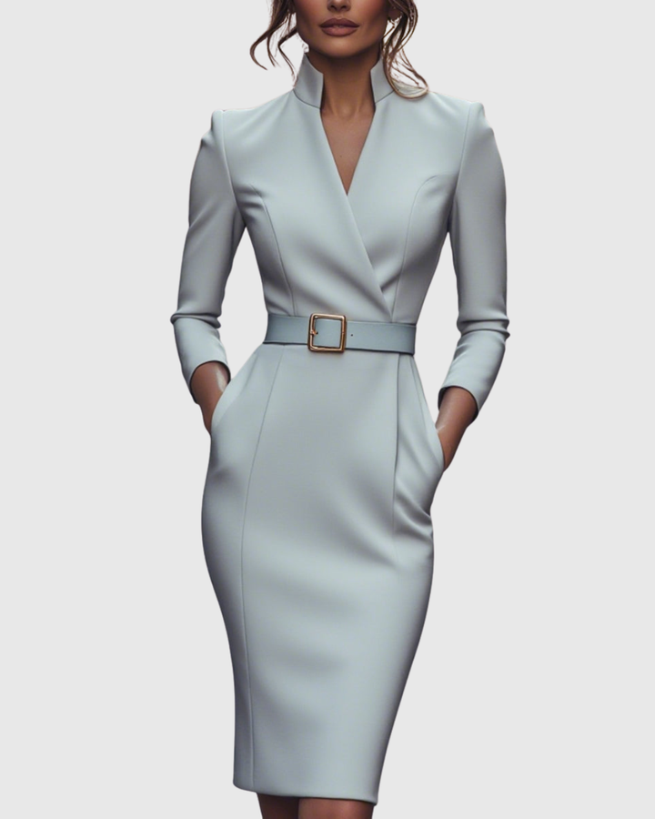 Women's Tailored Formal Belted Dress | Midi