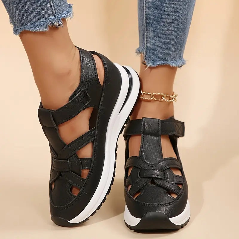 Women's Casual Cutout Platform Sandals | Hook and Loop