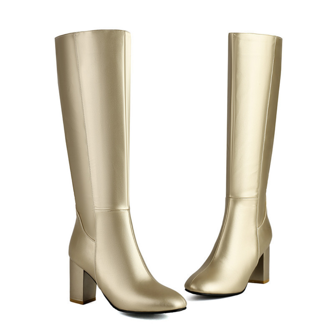 Women's Chunky Zip Knee High Boots | Heel