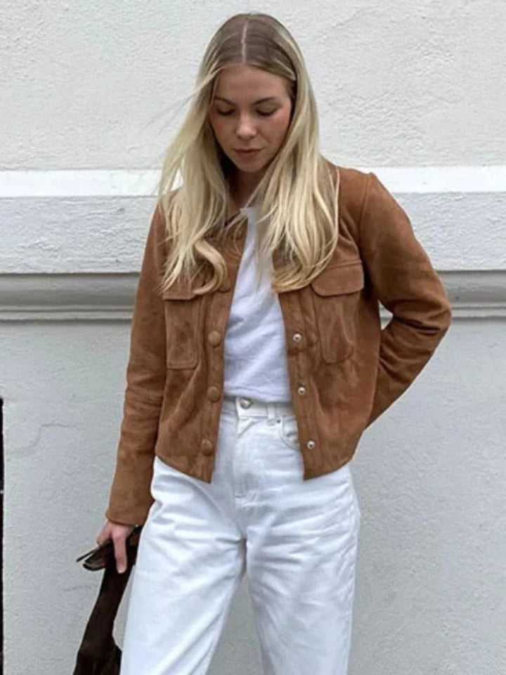 Women's Cropped Button Up Brown Jacket | Winter
