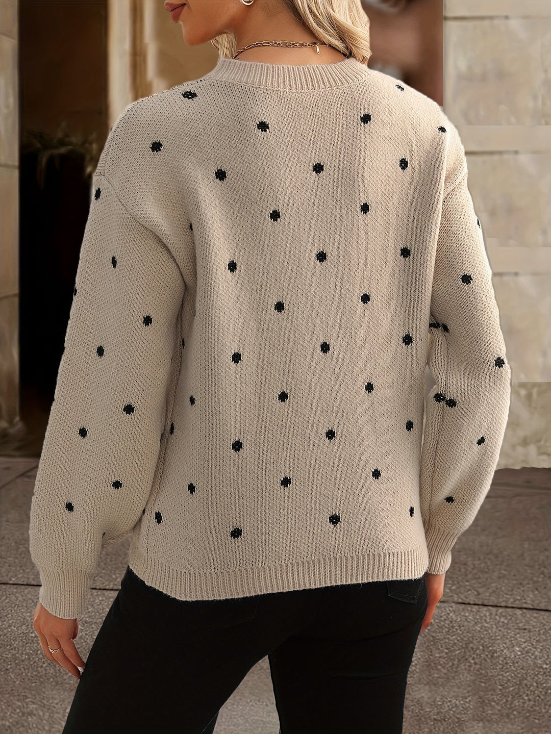 Women's Polka Dot Crew Neck Knitted Jumper | Winter