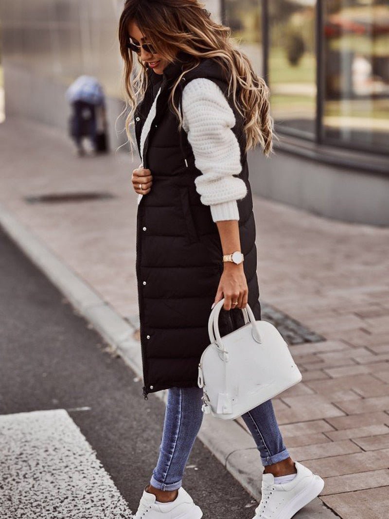 Women's Longline Puffer Vest | Stand Collar