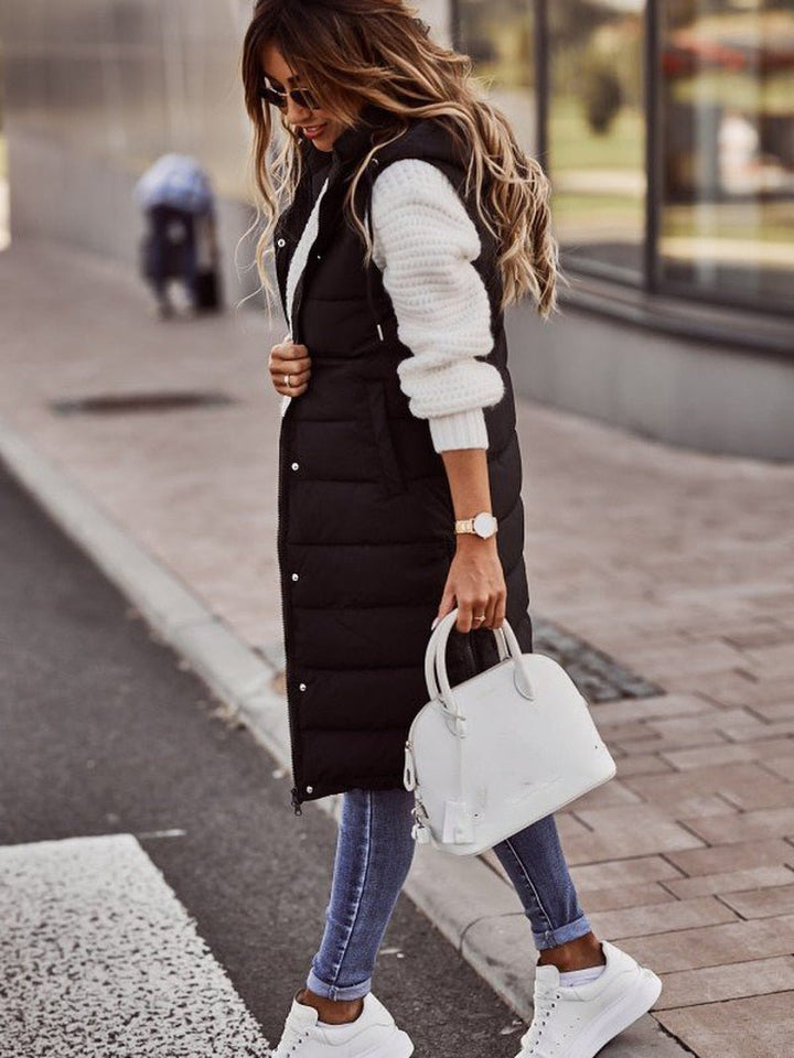 Women's Longline Puffer Vest | Stand Collar