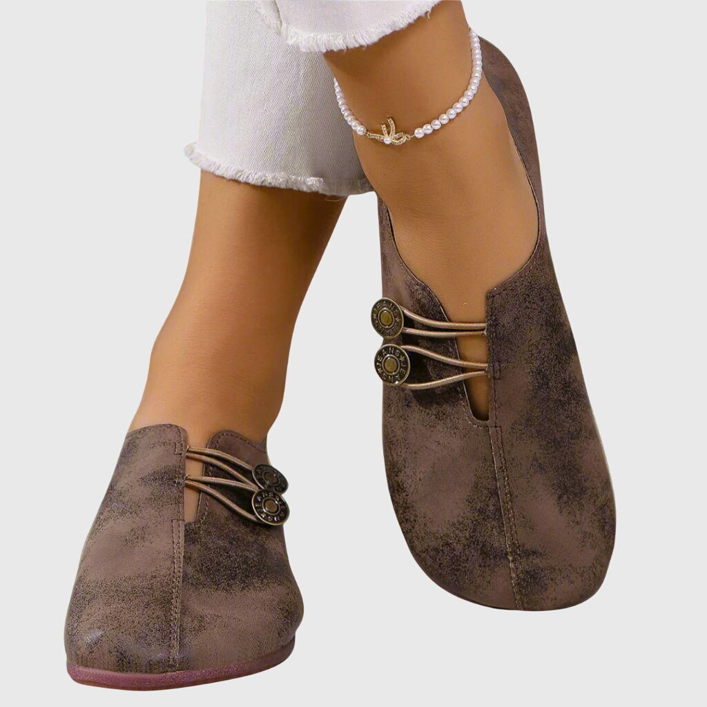 Women's Wide Toe Button Detail Loafers | Slip On