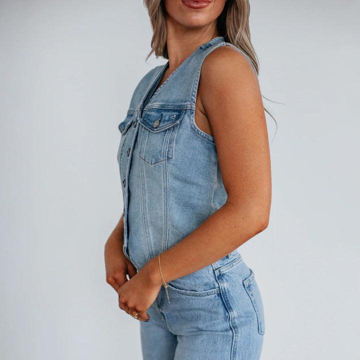 Women's Fitted Denim Vest | Chest Pocket