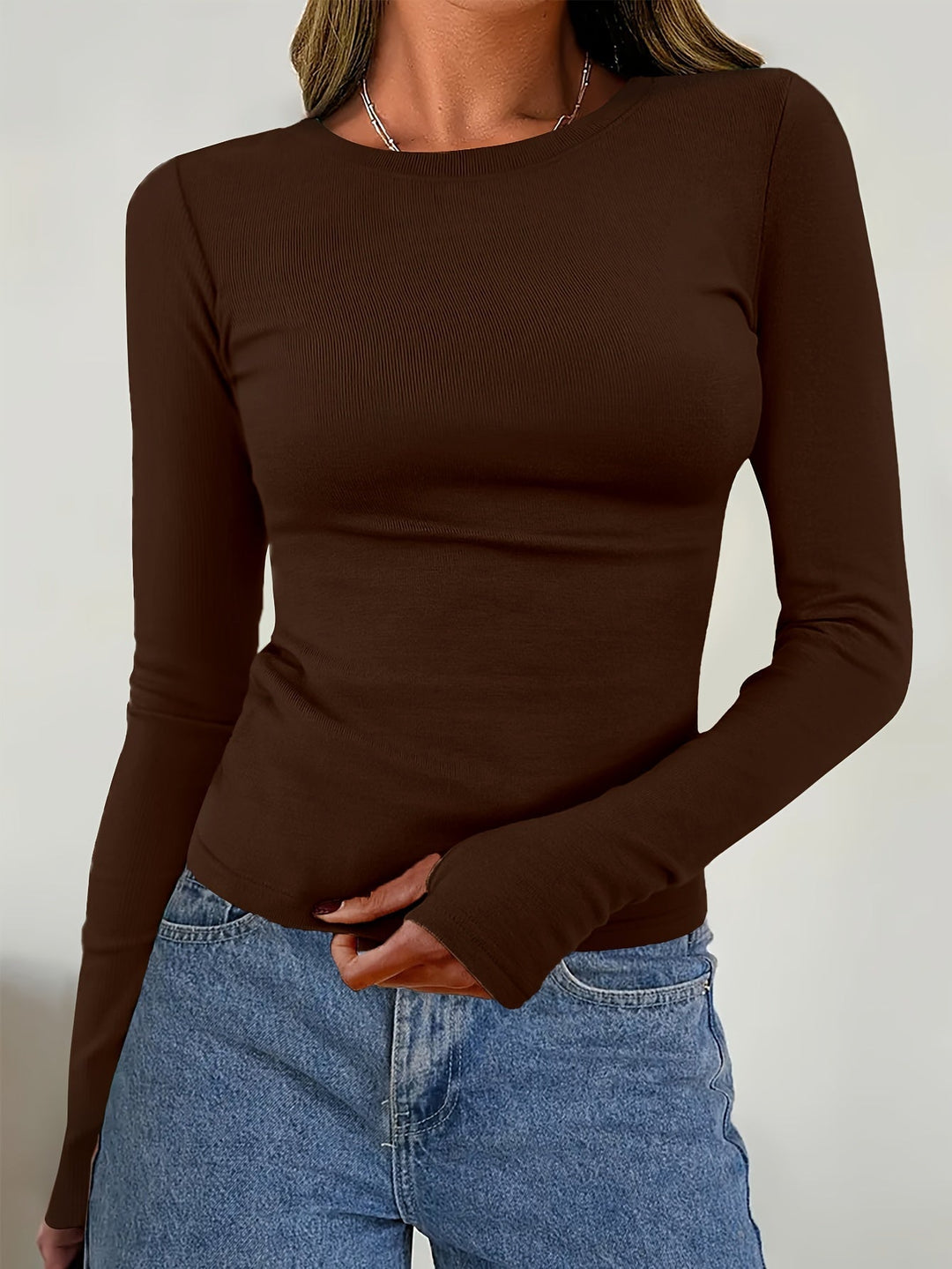 Women’s Slim Fit Ribbed Top | Crew Neck