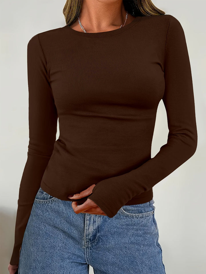 Women’s Slim Fit Ribbed Top | Crew Neck