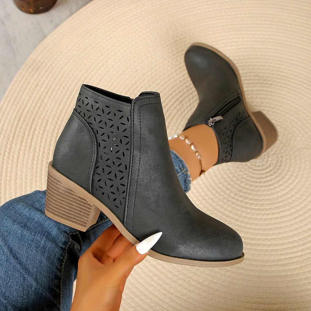 Women's Zipper Pointed Toe Ankle Boots | Block Heel