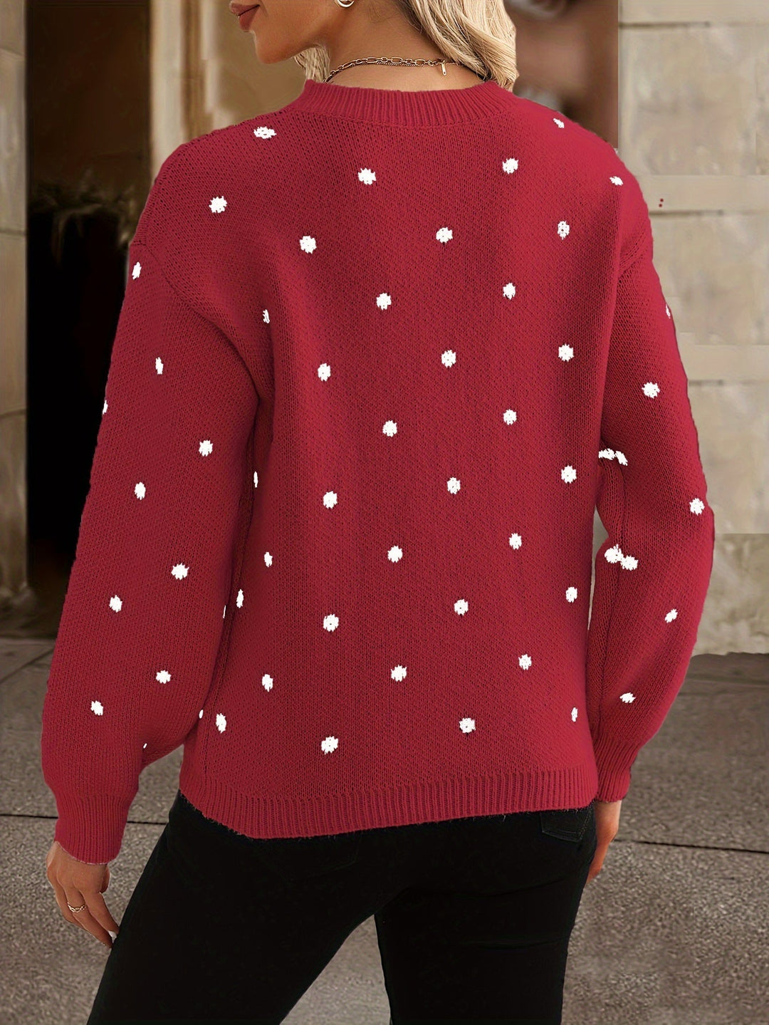 Women's Polka Dot Crew Neck Knitted Jumper | Winter