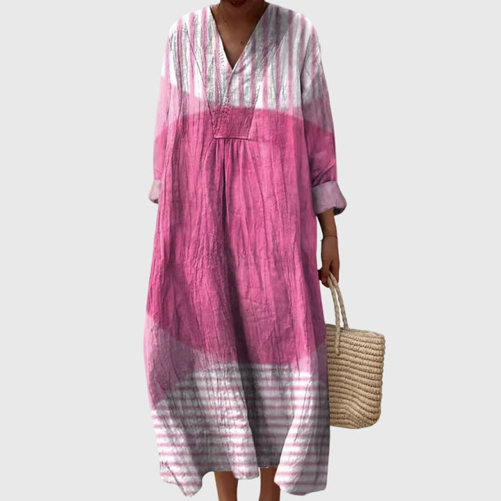 Women's Vintage Boho Print Shift V-Neck Dress | Midi