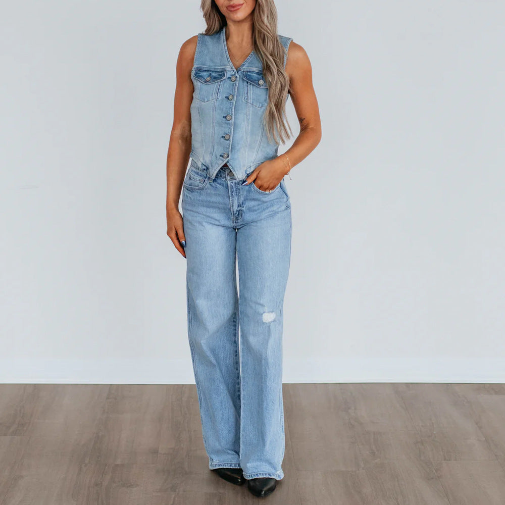 Women's Fitted Denim Vest | Chest Pocket