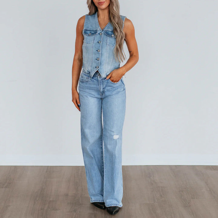 Women's Fitted Denim Vest | Chest Pocket