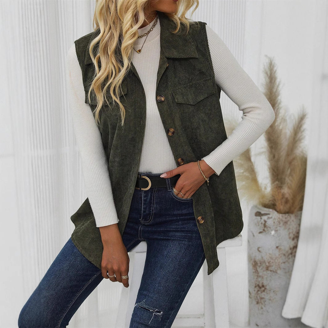 Women's Button Front Vest | Chest Pocket
