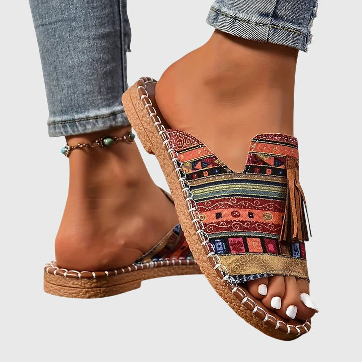 Women's Vintage Boho Tassel Detail Flat Sandals | Slip On