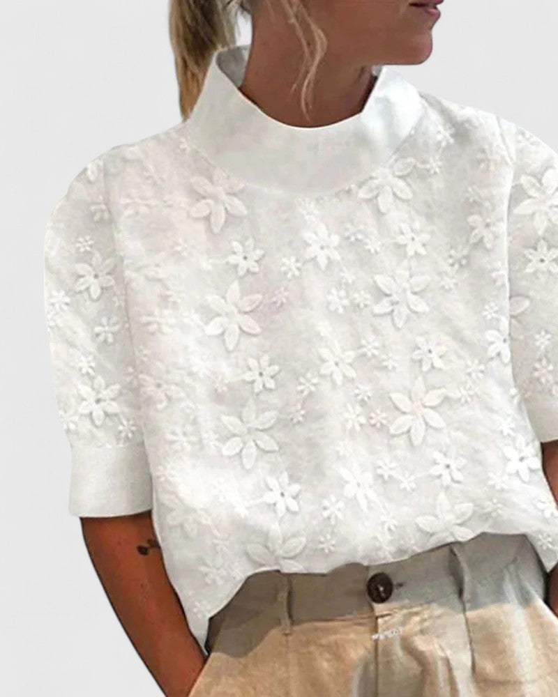 Women's Elegant Stand Collar Blouse | Short Sleeves