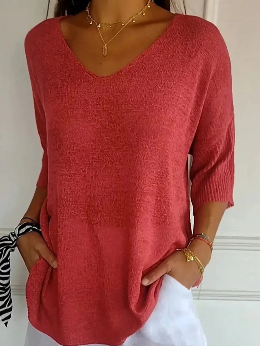 Women's Casual Knit Top | Three Quarter Sleeves