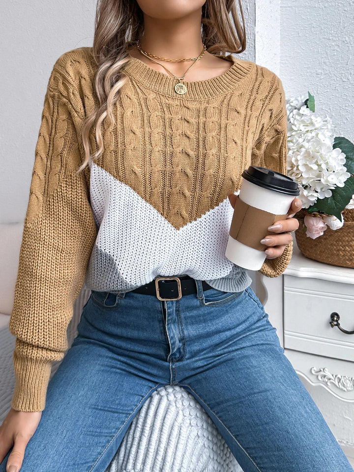 Women's Colour Block Cable Knit Jumper | Chevron