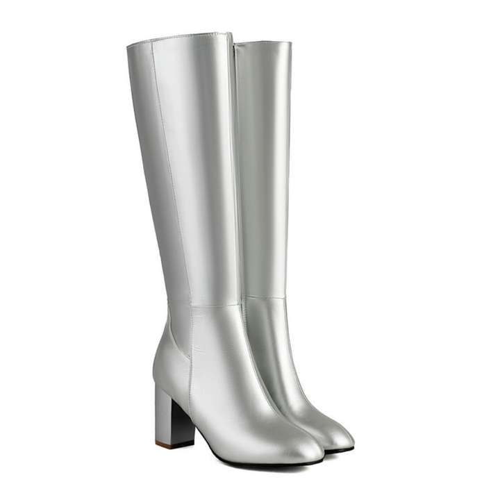Women's Chunky Zip Knee High Boots | Heel