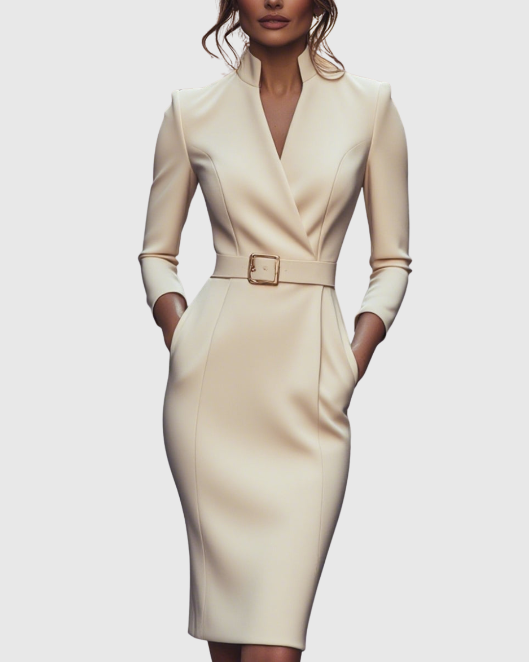 Women's Tailored Formal Belted Dress | Midi