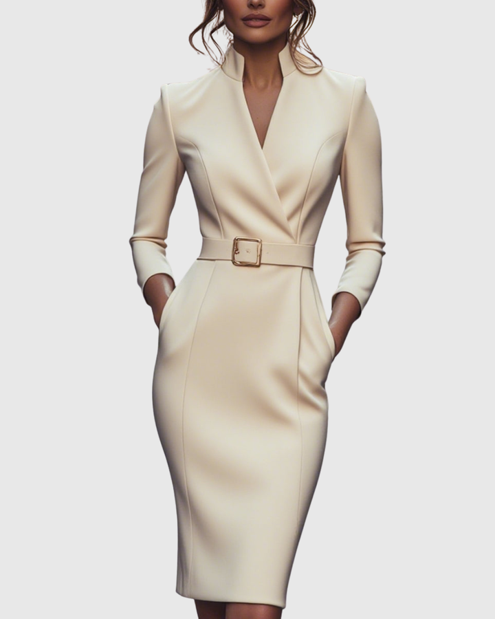 Women's Tailored Formal Belted Dress | Midi