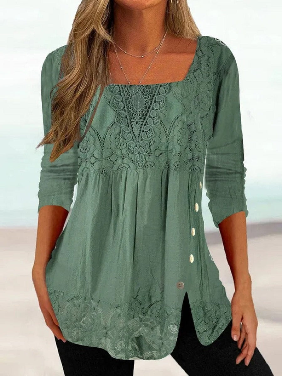 Women's Vintage Summer Blouse | Square Neck
