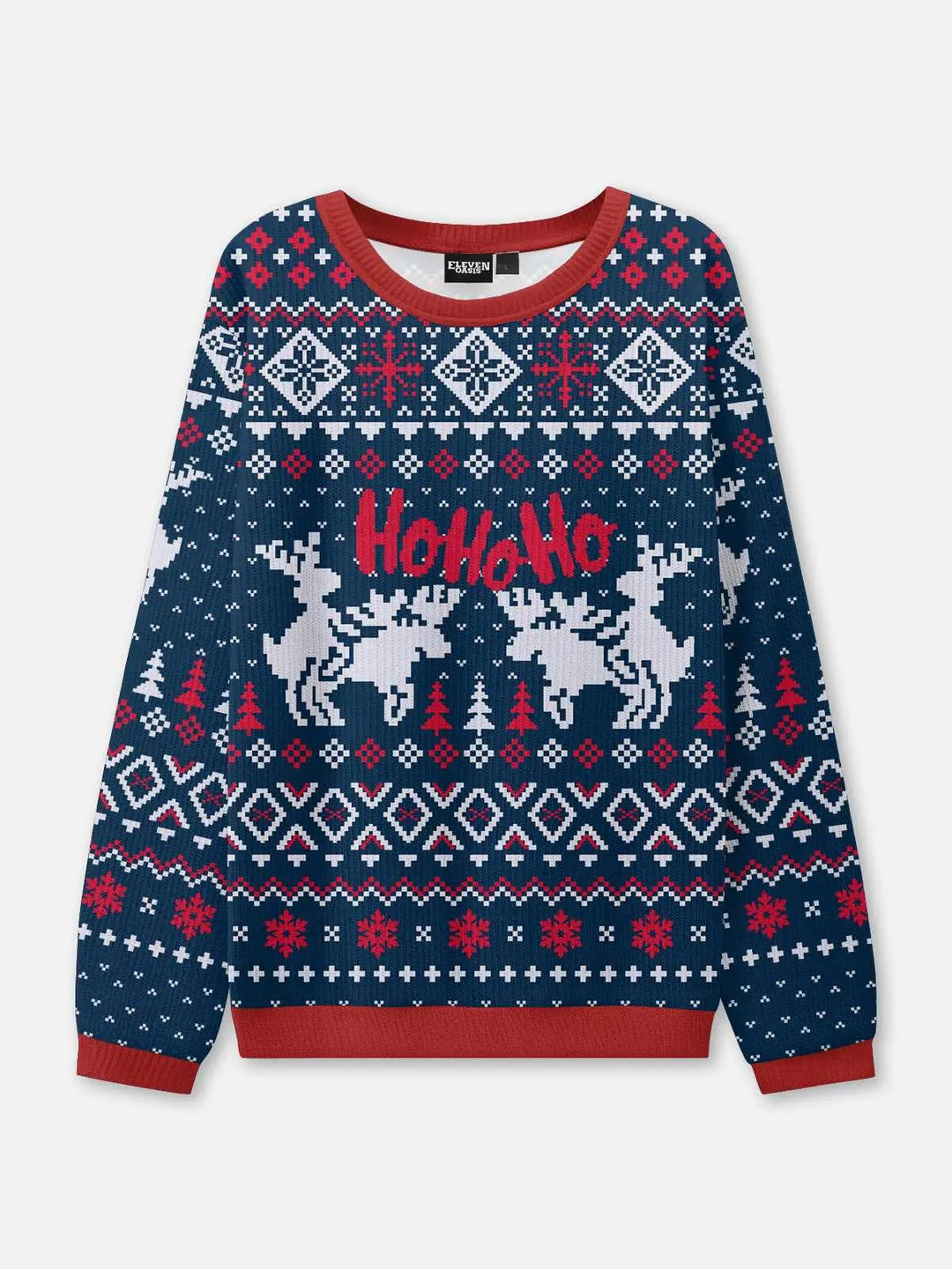 Unisex Round Neck Christmas Blue Knit Jumper | Winter