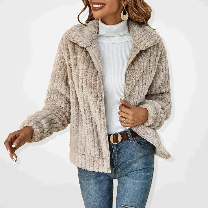 Women's Textured Zip Front Jacket | Notched Collar