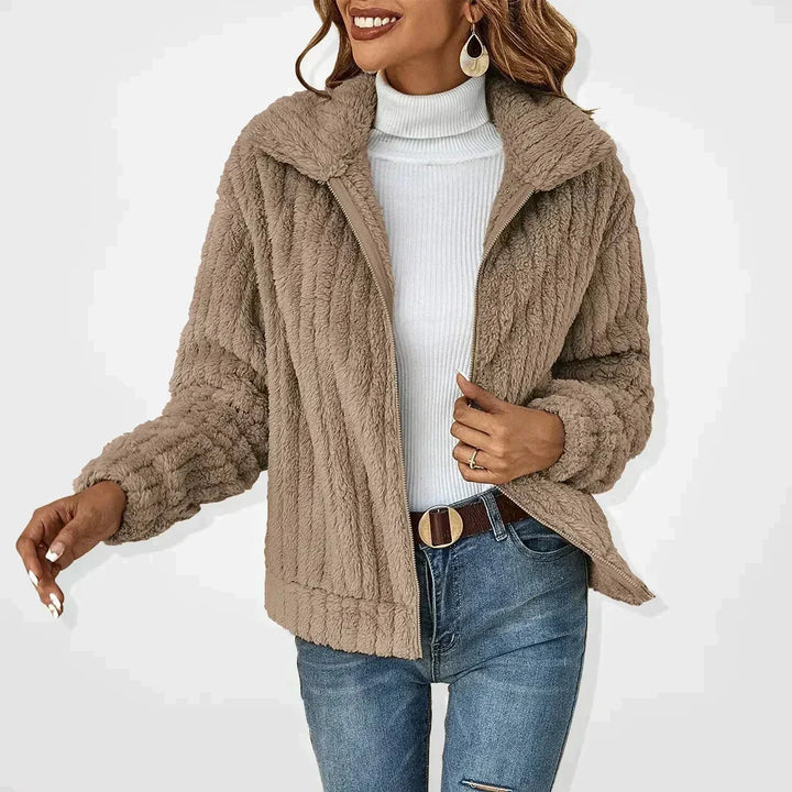 Women's Textured Zip Front Jacket | Notched Collar