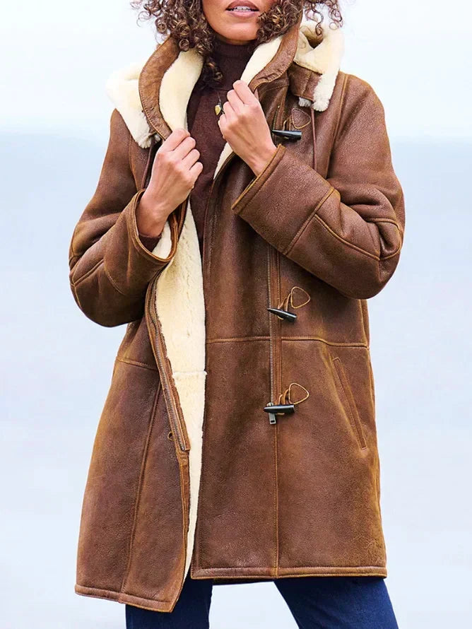 Women's Long Hooded Brown Duffle Jacket | Winter