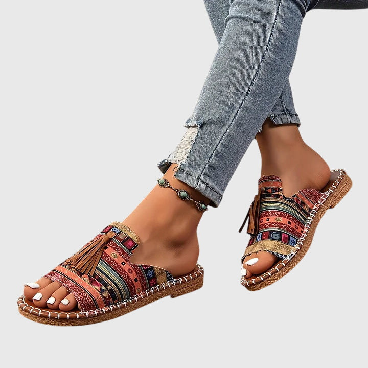 Women's Vintage Boho Tassel Detail Flat Sandals | Slip On