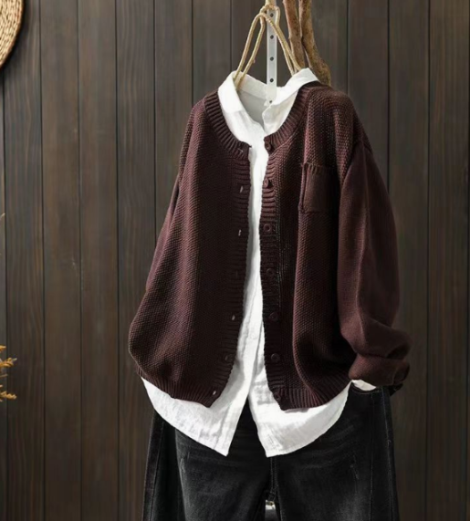 Women's Oversized Button Front Cardigan | Chest Pocket