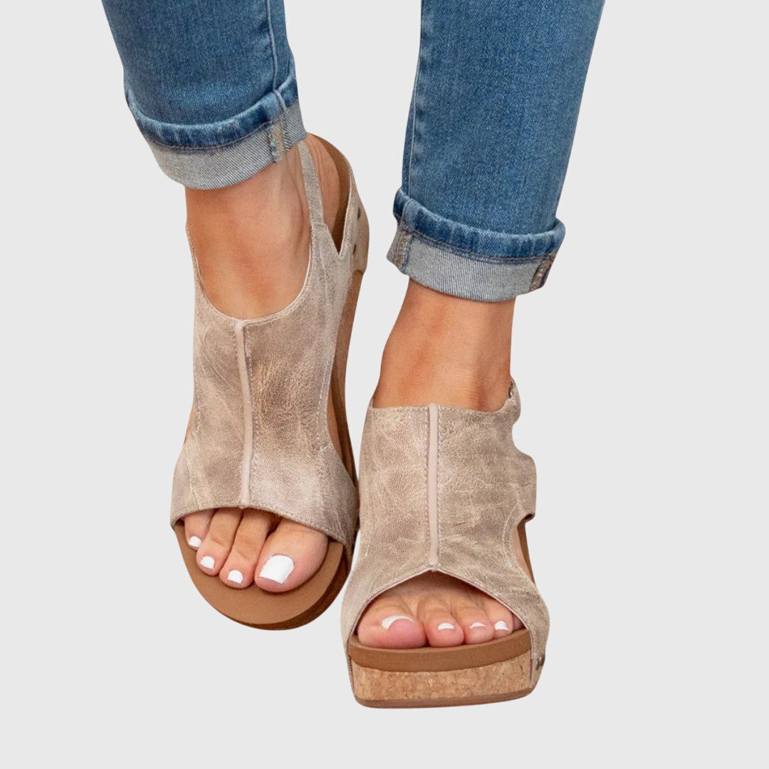 Women's Peep Toe Wedge Ankle Strap Sandals | Hook and Loop