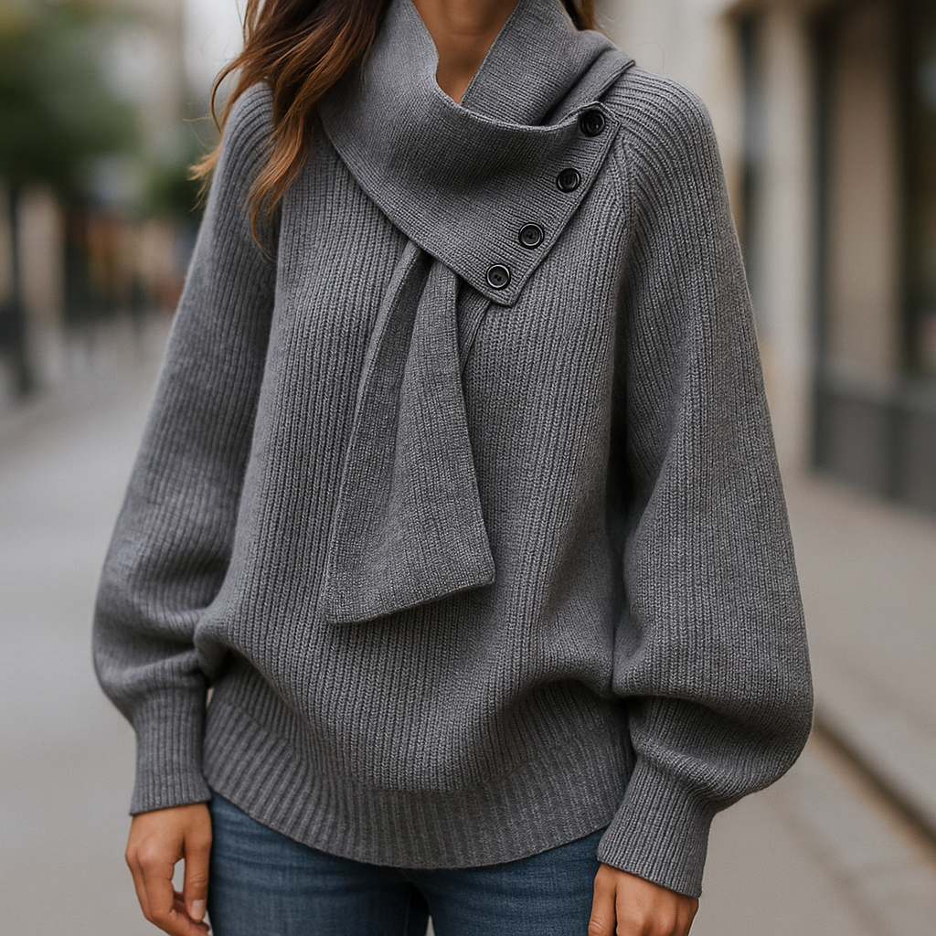 Women's Asymmetric Collar Jumper | Scarf Detail