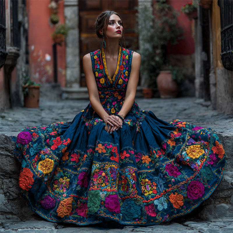 Women's V Neck Floral Maxi Dress | Halloween