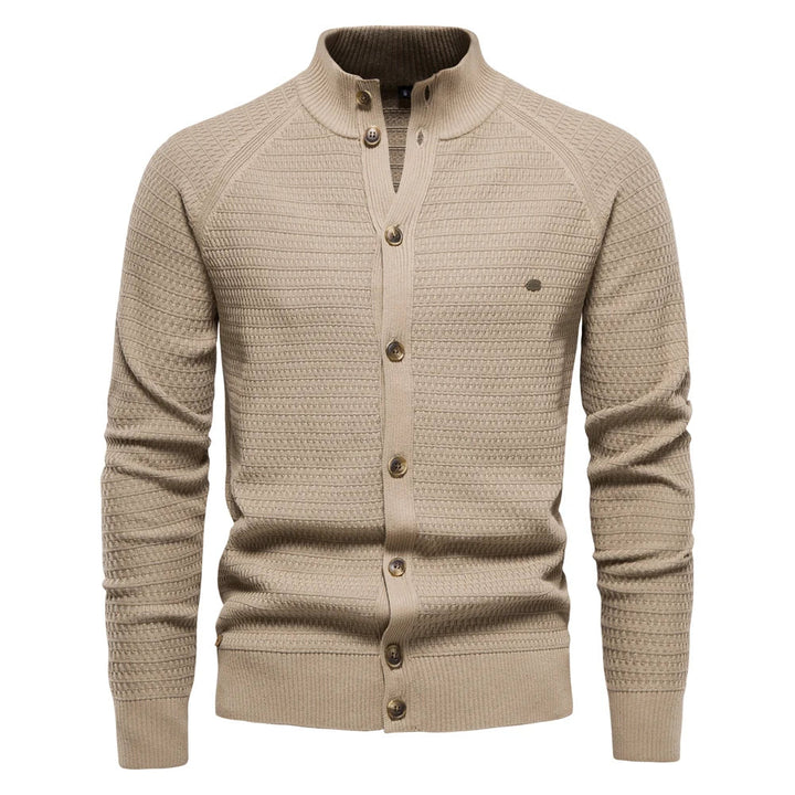 Men's Stand Collar Button Front Cardigan | Textured