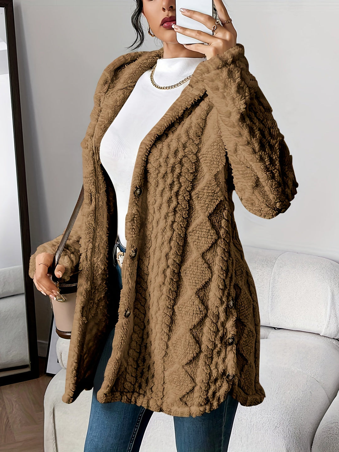 Women's Textured Elegant Coat | Longline