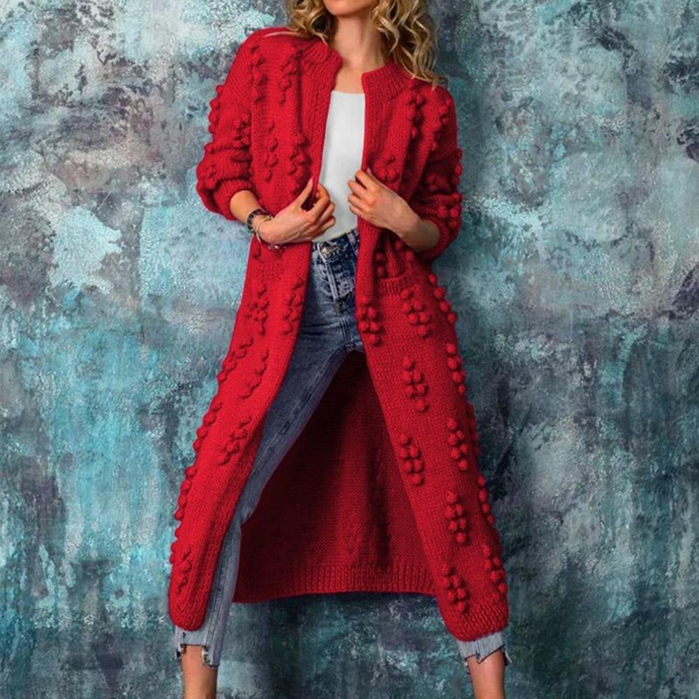 Women's Longline Bobble Knit Cardigan | Open Front