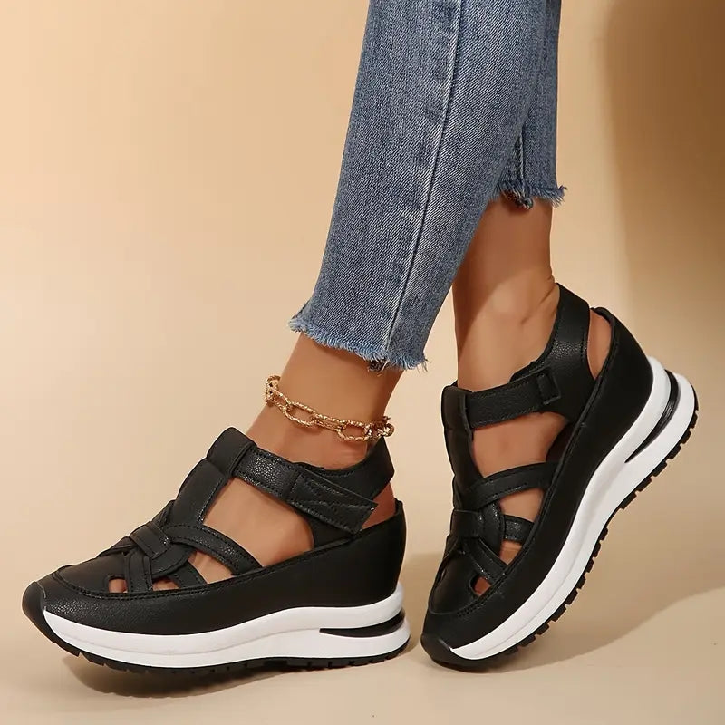 Women's Casual Cutout Platform Sandals | Hook and Loop