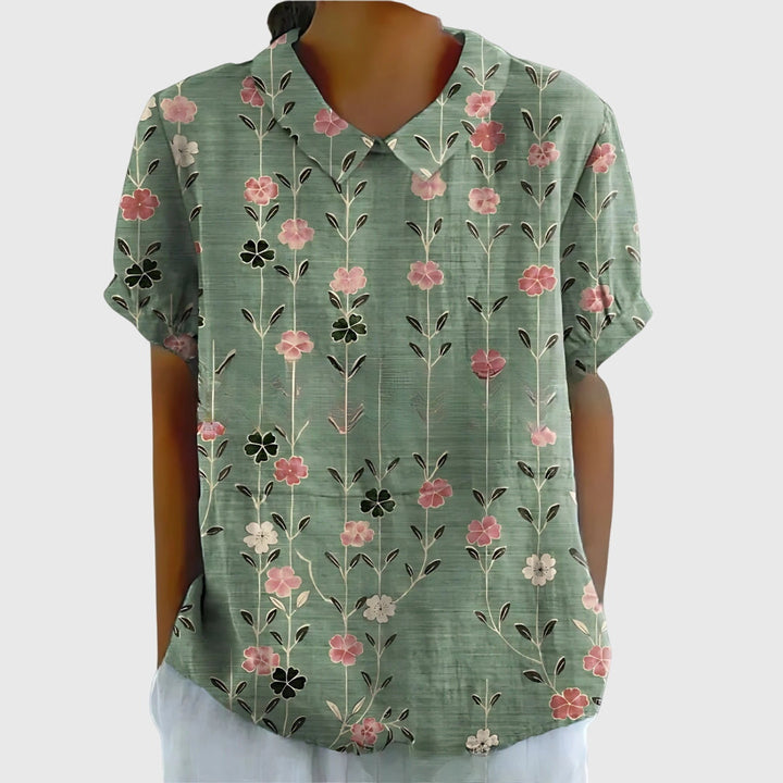 Women's Vintage Floral Peter Pan Collared Blouse | Short Sleeves