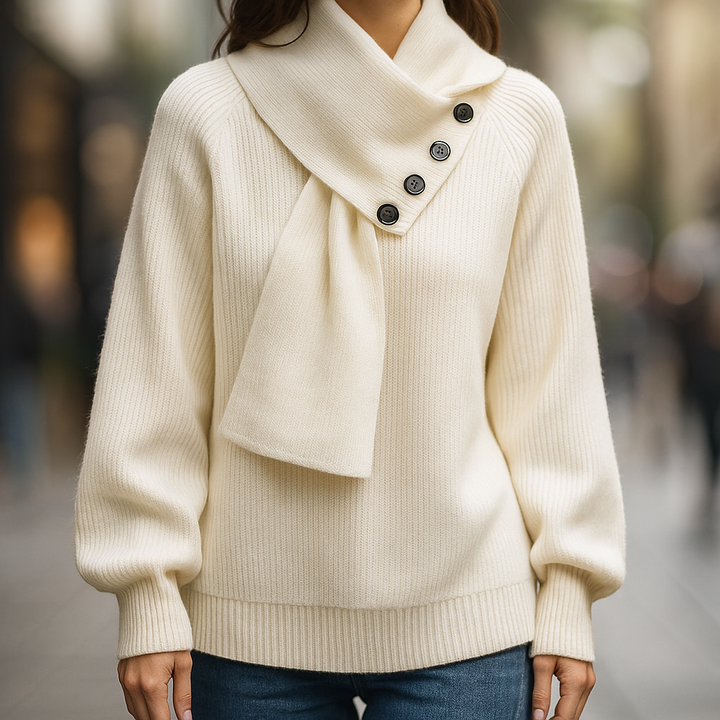 Women's Asymmetric Collar Jumper | Scarf Detail