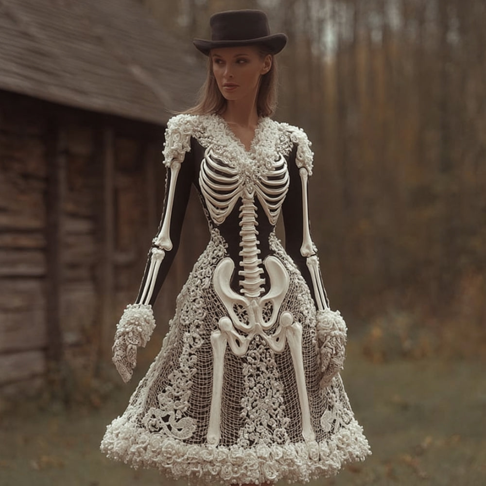 Women's Halloween White Mini Dress | Long Sleeve